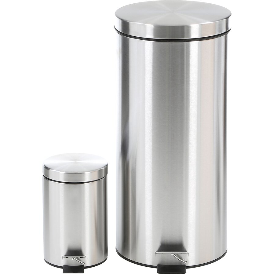 2 Piece Stainless Steel 7.92 Gallon Trash Can Set
