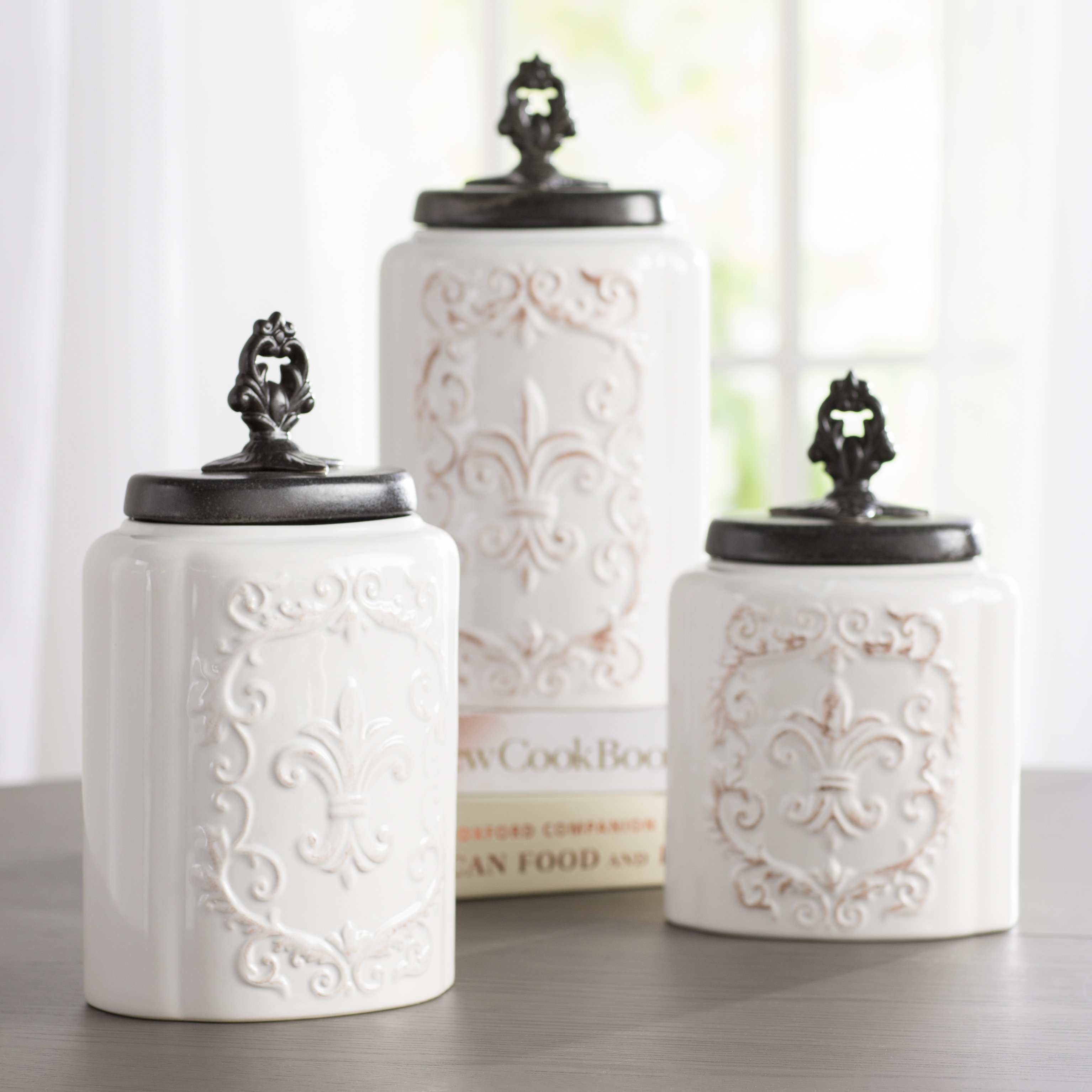 Kitchen Ceramic Canister Sets Wayfair Fleur De Lis 3 Piece Kitchen Canister Set