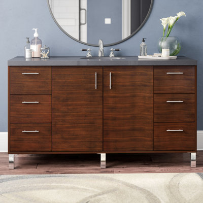 Orren Ellis Cor 60 Single American Walnut Birch Base Bathroom Cor 60 Single American Walnut Birch Base Bathroom Vanity Set