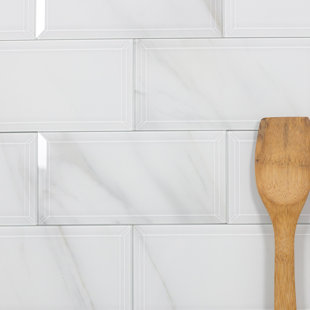 Gloss White Cream Subway Tile You Ll Love Wayfair Nature Wall Backsplash Beveled Edge 4 X 8 Gl Subway Tile In White Gray Veins