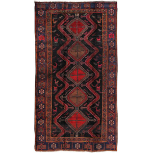 Lori Vintage Lamb's Wool Hand-Knotted Black/Red Area Rug