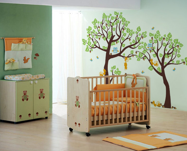Pop Decors Lovely Pine Tree Baby Nursery Tree with Animals Wall Decal