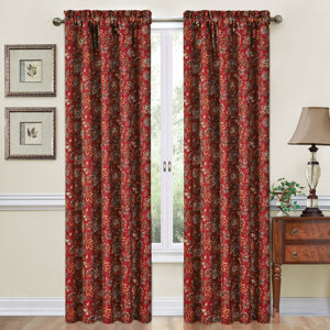 Navarra Nature/Floral Room Darkening Rod Pocket Single Curtain Panel