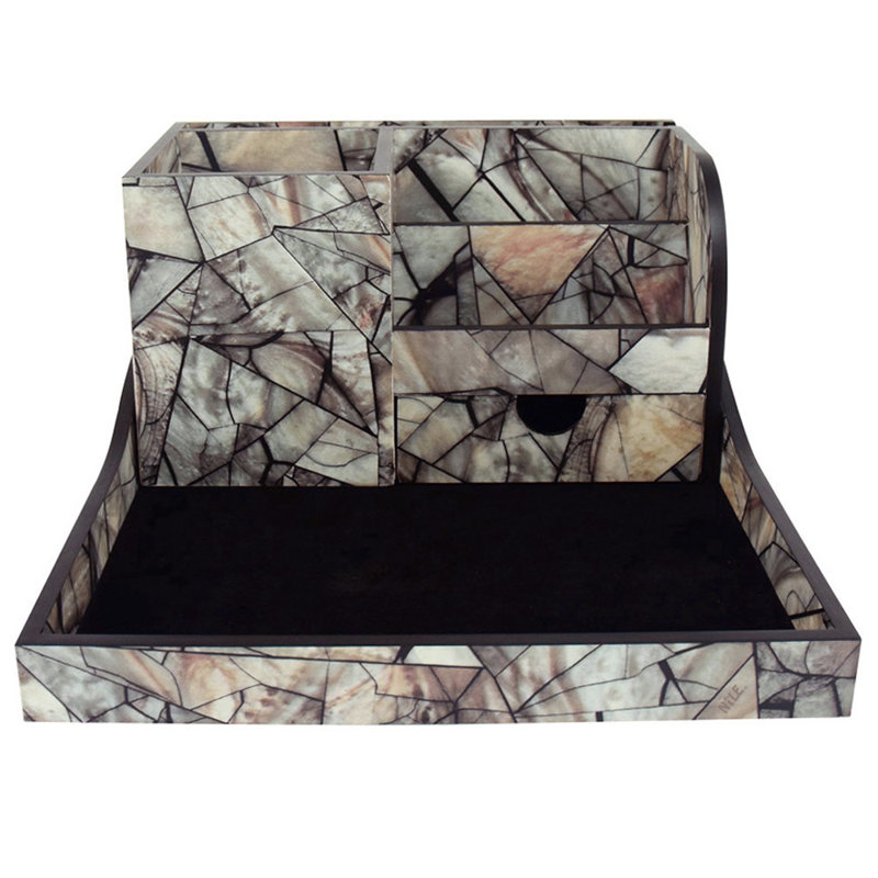 Ikee Design Premium 2 Piece Wooden Marble Office Storage Desk Organizer Set & Reviews Wayfair