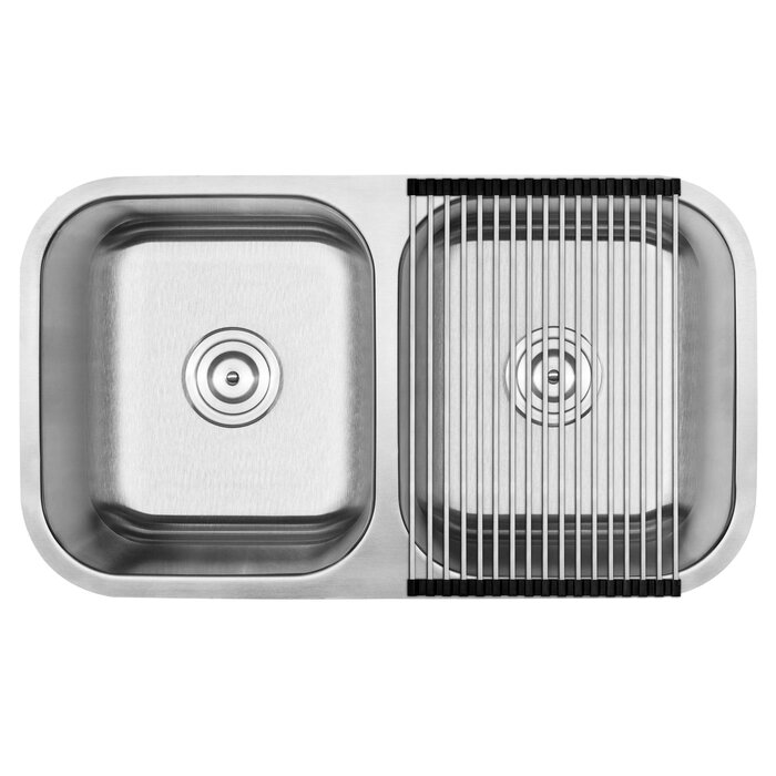 Haven Series 31 X 18 Double Basin Undermount Kitchen Sink With Basket Strainer And Drain Assembly