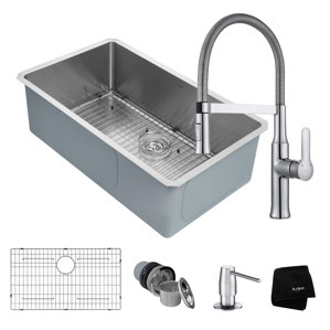 Kraus Handmade Series 32” x 19” Undermount Kitchen Sink with Faucet and Soap Dispenser