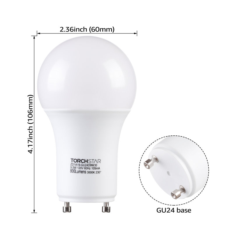 Torchstar 9 5 Watt 60 Watt Equivalent A19 Led Dimmable Light Bulb Warm White 3000k Gu24 Twist And Lock Base Wayfair