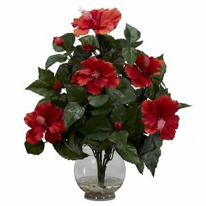 Hibiscus Silk Flower Arrangement in Fluted Vase