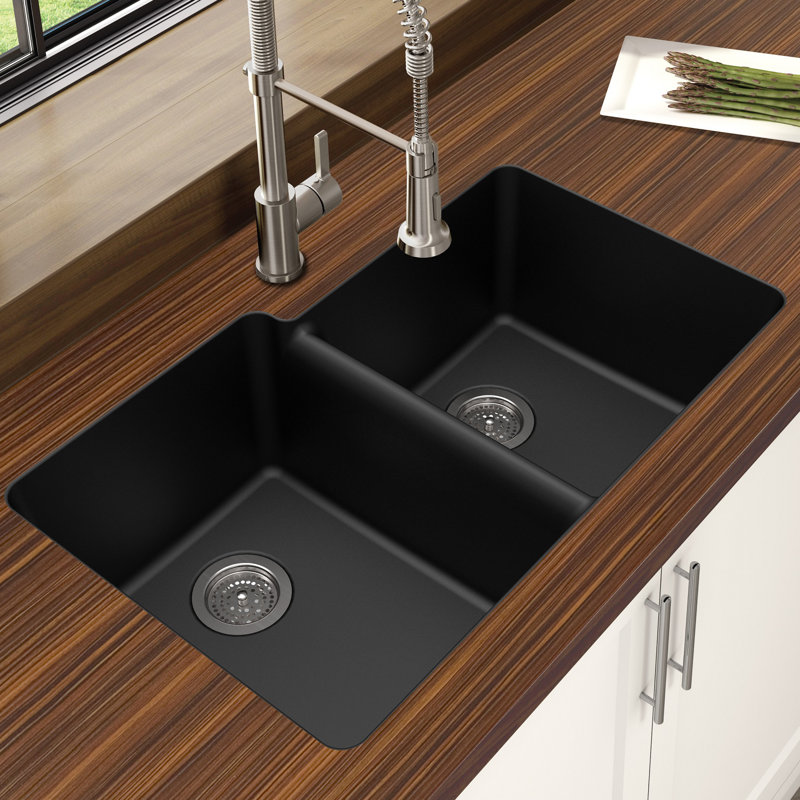 Winpro Granite Quartz Offset 33 X 21 Double Basin Undermount Granite Quartz Offset 33 X 21 Double Basin Undermount Kitchen Sink