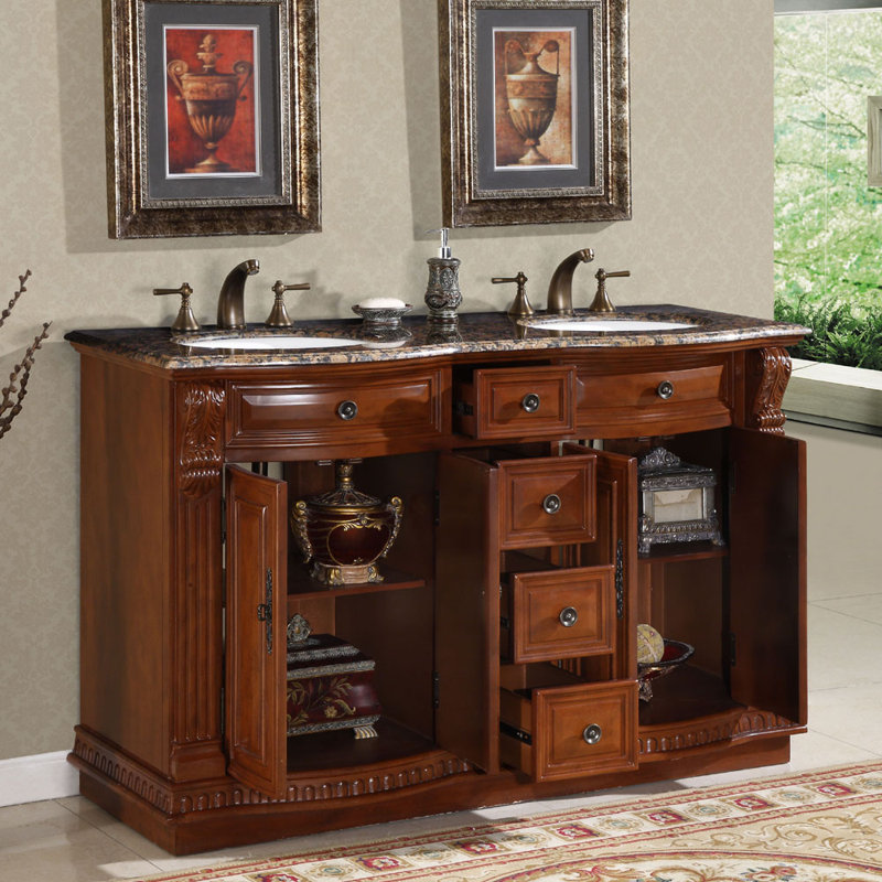 Silkroad Exclusive Monica 56 Double Bathroom Vanity Set Reviews Monica 56 Double Bathroom Vanity Set