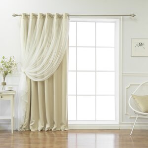 Lace Tulle Overlay Solid Blackout Thermal Grommet Single Curtain Panel