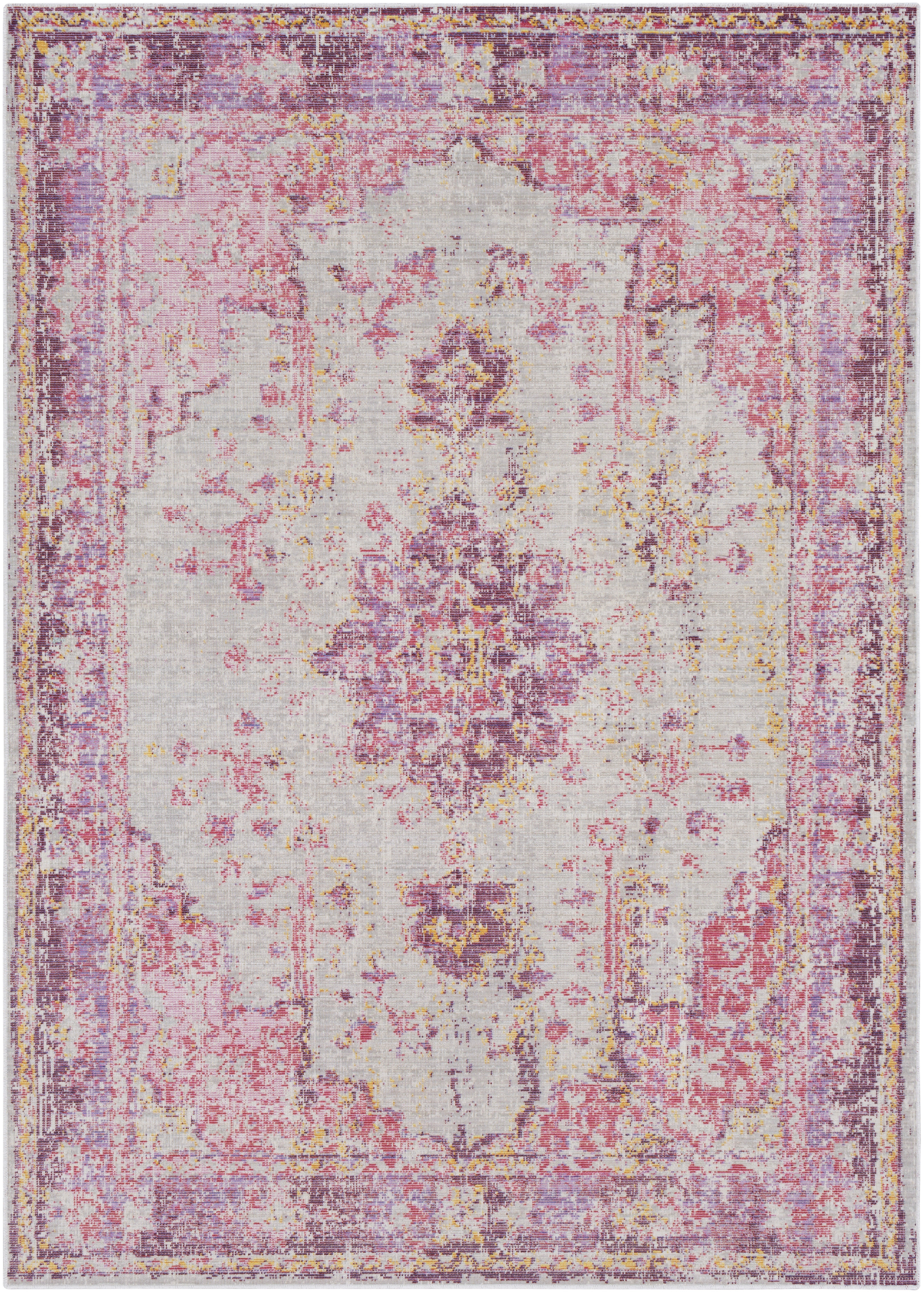 Bungalow Rose Kahina Vintage Bright Pink Light Gray Area Rug Wayfair