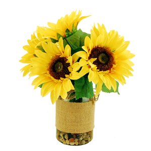 Sunflowers in a Vase with River Rocks and Faux Water