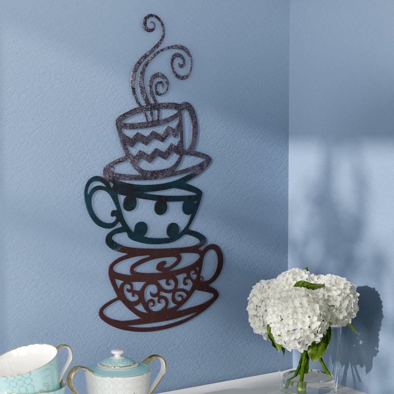Winston Porter Decorative Three Stacked Coffee Tea Cups Iron Widget Decorative Three Stacked Coffee Tea Cups Iron Widget Wall Decor