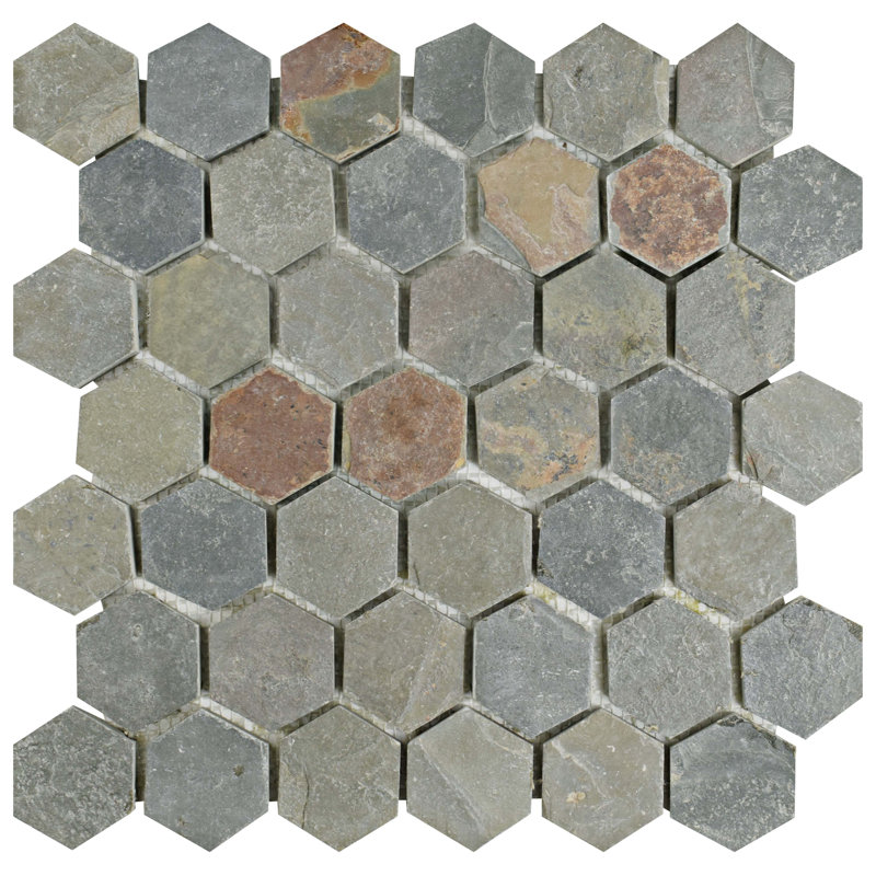 Elitetile Peak Hexagon 1 88 X Slate Mosaic Tile In Gray Peak Hexagon 1 88 X Slate Mosaic Tile