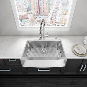 Alma 33 inch Farmhouse Apron 16 Gauge Stainless Steel Kitchen Sink
