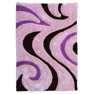 3D Shaggy Abstract Wavy Swirl Purple Area Rug