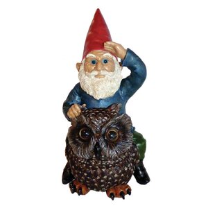 Garrold Gnome on Owl Resin Statue