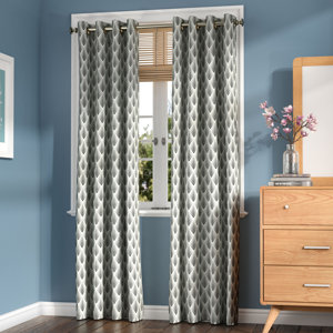 Zaha Ikat Geometric Semi-Sheer Grommet Curtain Panels (Set of 2)