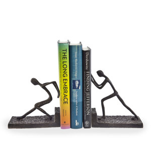 Men Pushing Metal Book End (Set of 2)