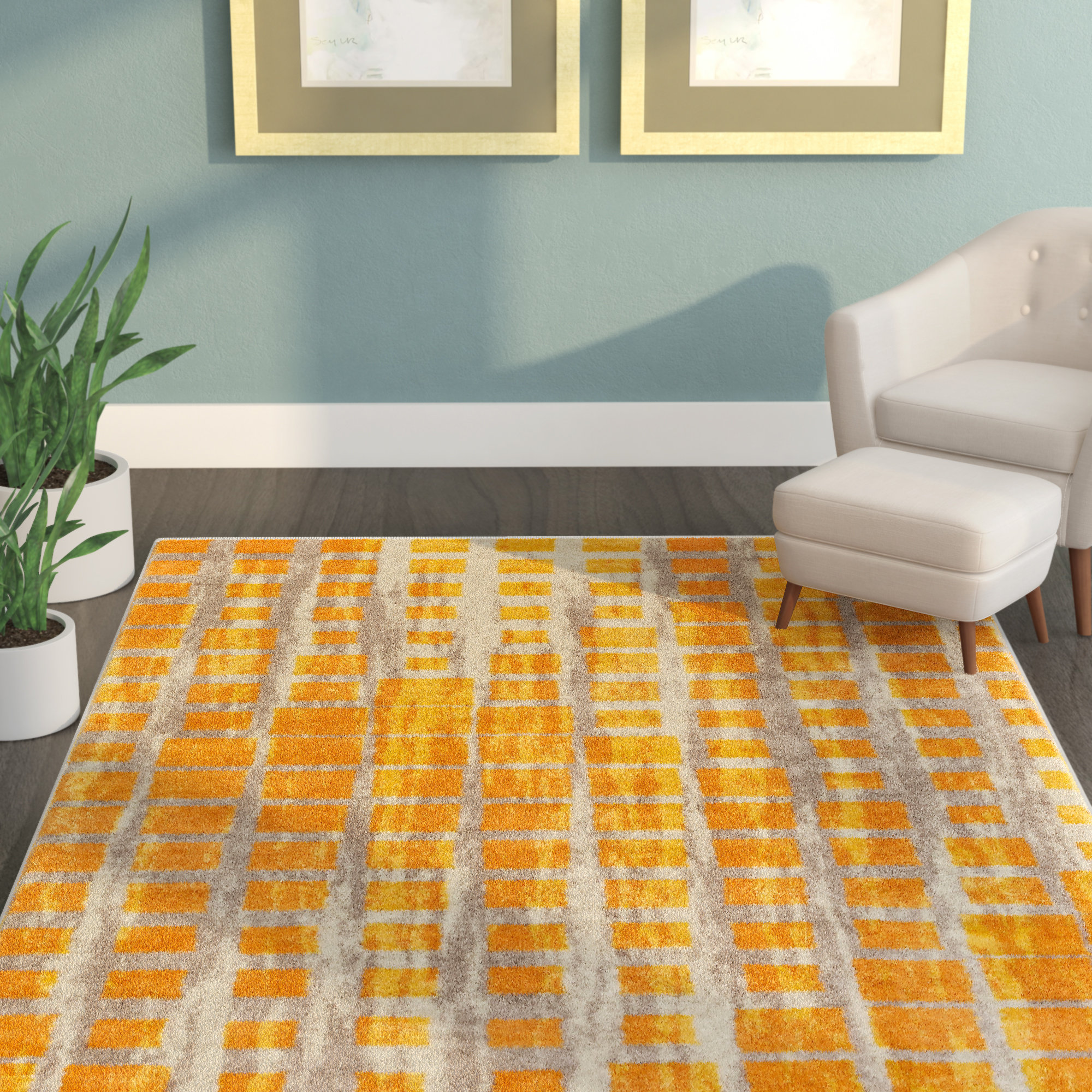 Ebern Designs Angie Mid Century Modern Yellow Area Rug Wayfair