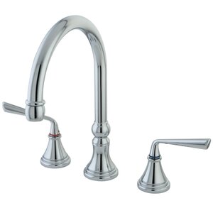 Silver Sage Double Handle Deck Mount Widespread Kitchen Faucet with Brass Sprayer
