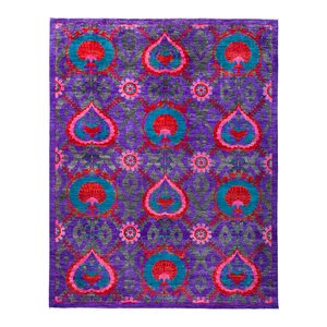 One-of-a-Kind Suzani Hand-Knotted Purple Area Rug