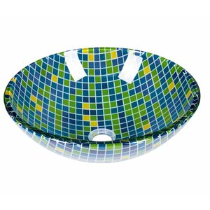 Mosaic Circular Vessel Bathroom Sink with Overflow