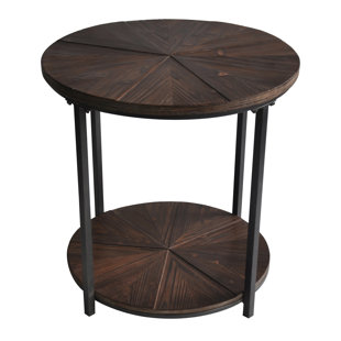 Rustic Wood Round Accent Table Wayfair Gallien Round Metal And Rustic Wood End Table
