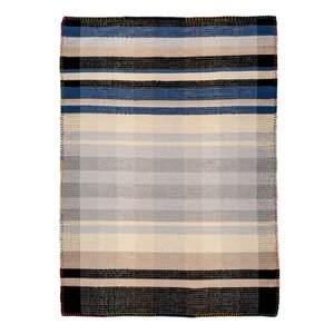 Dutch Contemporary Hand Woven Wool Blue/Black Area Rug
