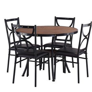 Caran Modern Round 5 Piece Dining Table Set by R..