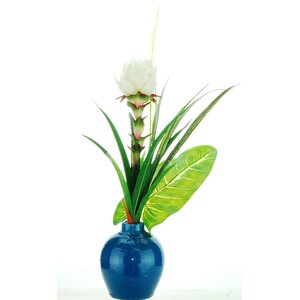 Mixed Tropical Floral Arrangement in Ceramic Vase