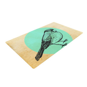 Sreetama Ray Old Paper Bird Circle Teal Area Rug