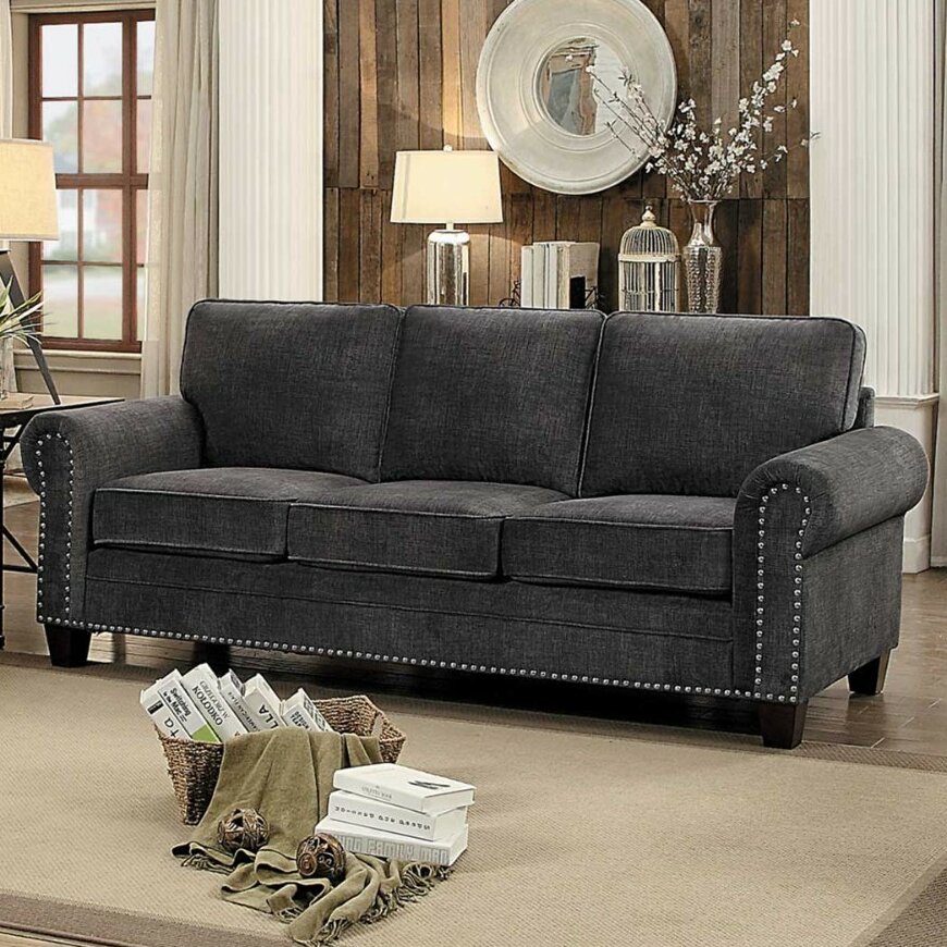 Nailhead Sofa Ferrara Grey Velvet Nailhead Sofa - TheSofa