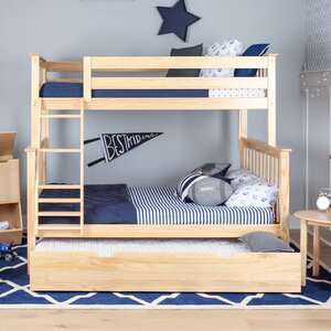 Solid Wood Bunk Bed with Trundle Bed