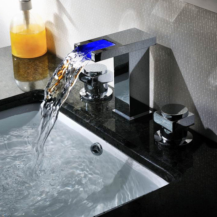 Bathroom Waterfall Faucet sumerain double handle widespread led waterfall bathroom sink Bathroom Waterfall Faucet sumerain double handle widespread led waterfall bathroom sink