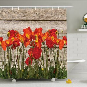 Rustic Home Poppy Petals Field Meadow Summer Sun Plant Floral Shower Curtain Set