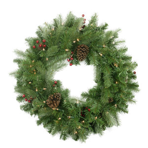 Pre-lit Noble Fir, Berries and Pine Cones Artificial Christmas Wreath