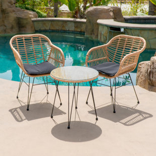 Modern Outdoor Bistro Tables Allmodern Garett Wickered 3 Piece Bistro Set With Cushions
