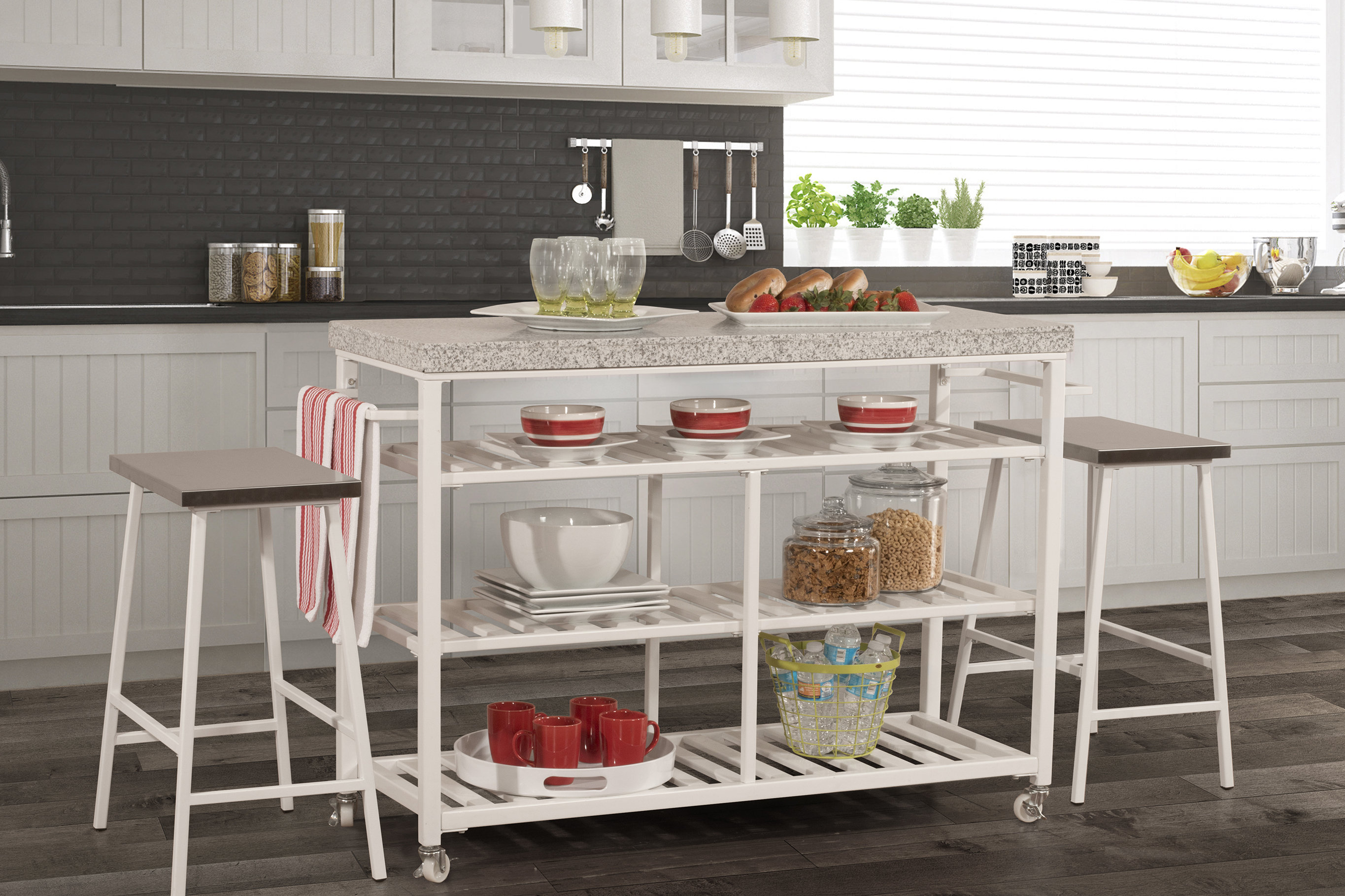 August Grove Droitwich Kitchen Island Set With Granite Top Wayfair