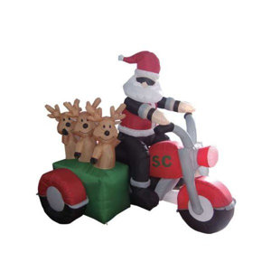 Christmas Inflatable Santa Claus Driving Motorcycle with 3 Reindeer Decoration
