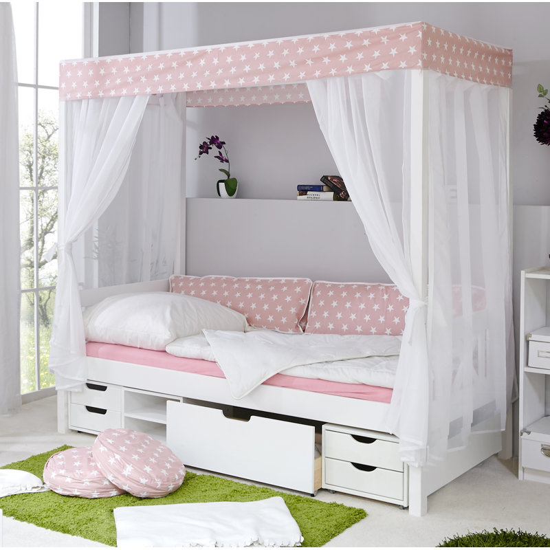 Harriet Bee Himmelbett Von mit Vorhang, Schubladen und Regal, 90 x 200