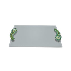Mirrored Serving Tray with Leaf Handles