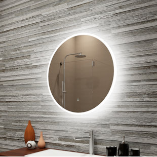 Frosted Edge Mirror Wayfair Bondurant Reflection Dimmable Led Lighted Round Frosted Edge Bathroom Vanity Mirror