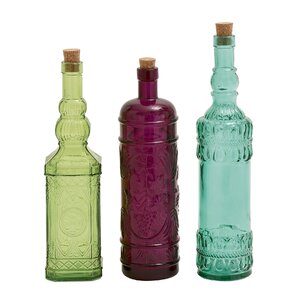 Djanira 3 Piece Colorful Glass Stopper Bottle Set