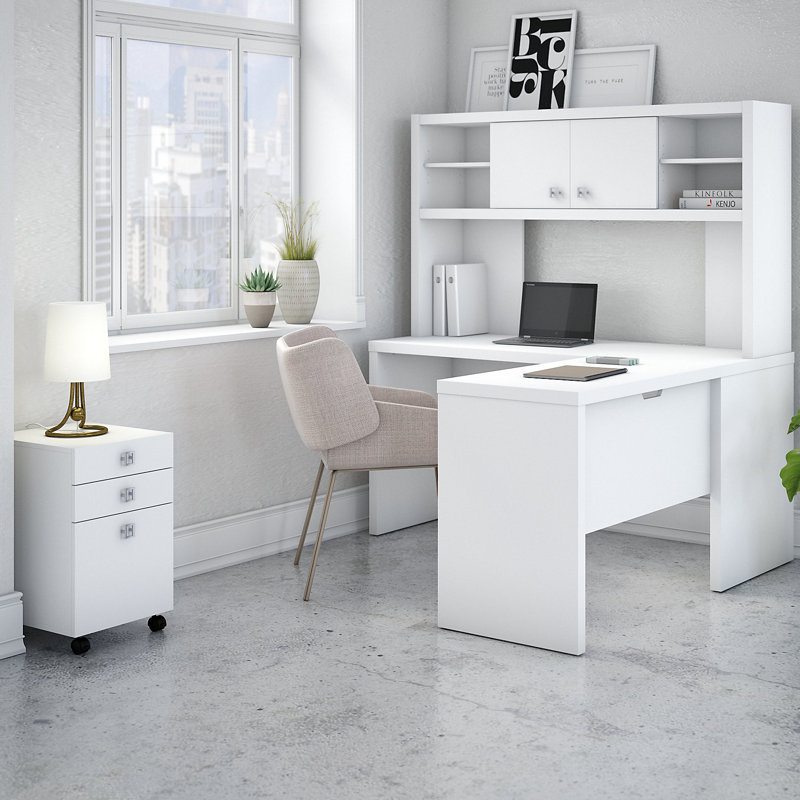 Kathy Ireland Office by Bush Echo 4 Piece L-Shape Desk ... Ships ready for easy assembly.