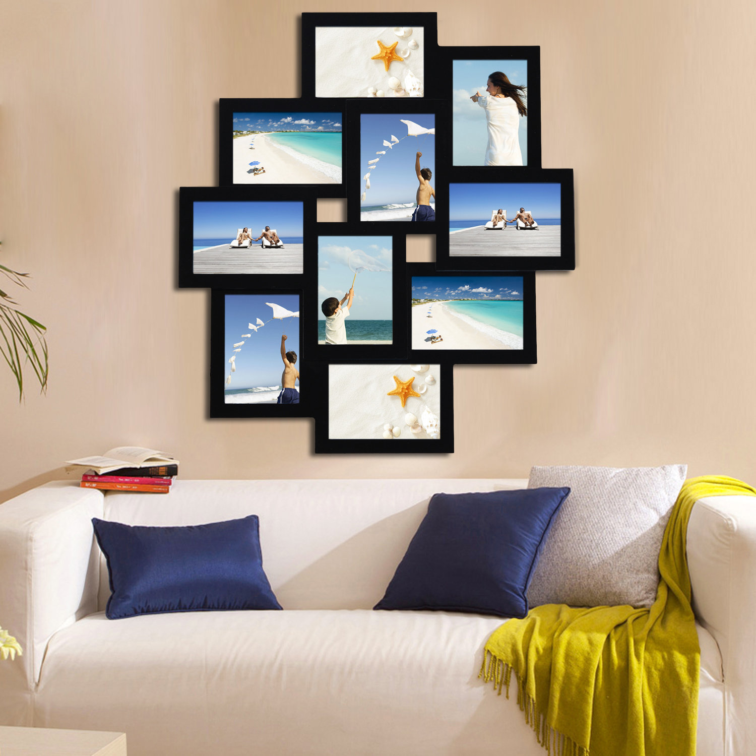 AdecoTrading 10 Opening Wood Photo Collage Wall Hanging Picture Frame