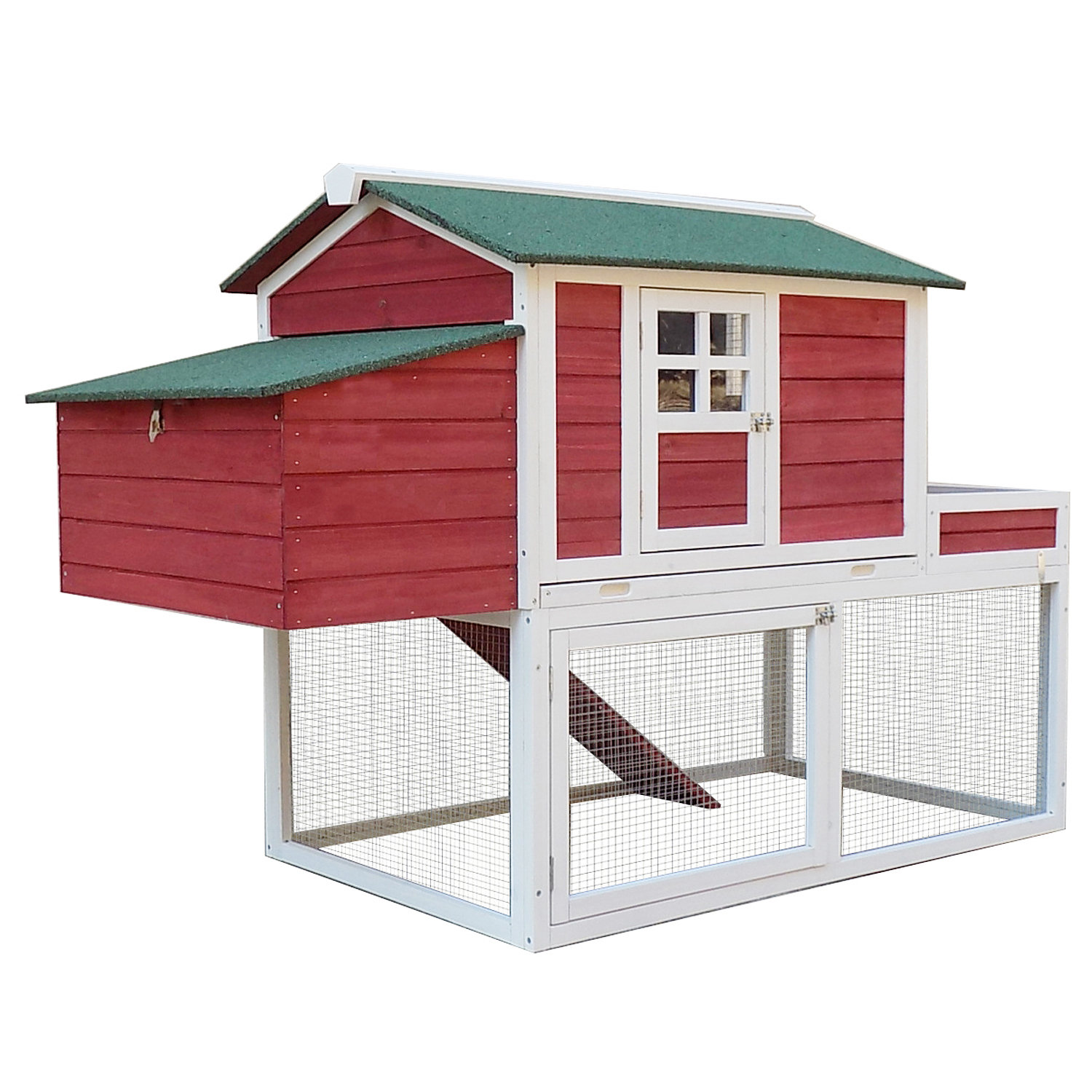 Pawhut Farmhouse Chicken Coop with Run Area and Nesting ...