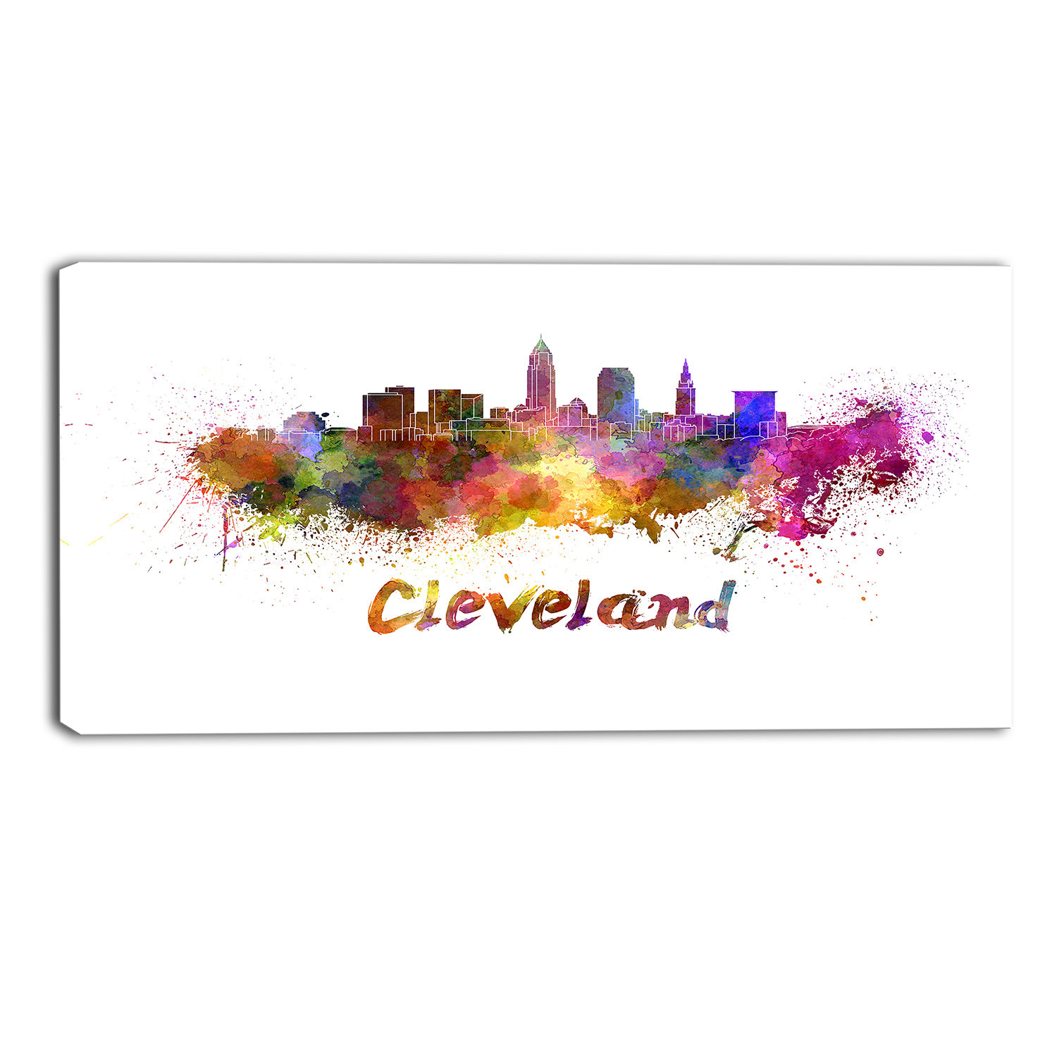 DesignArt Cleveland Skyline Cityscape Painting Print on Wrapped Canvas