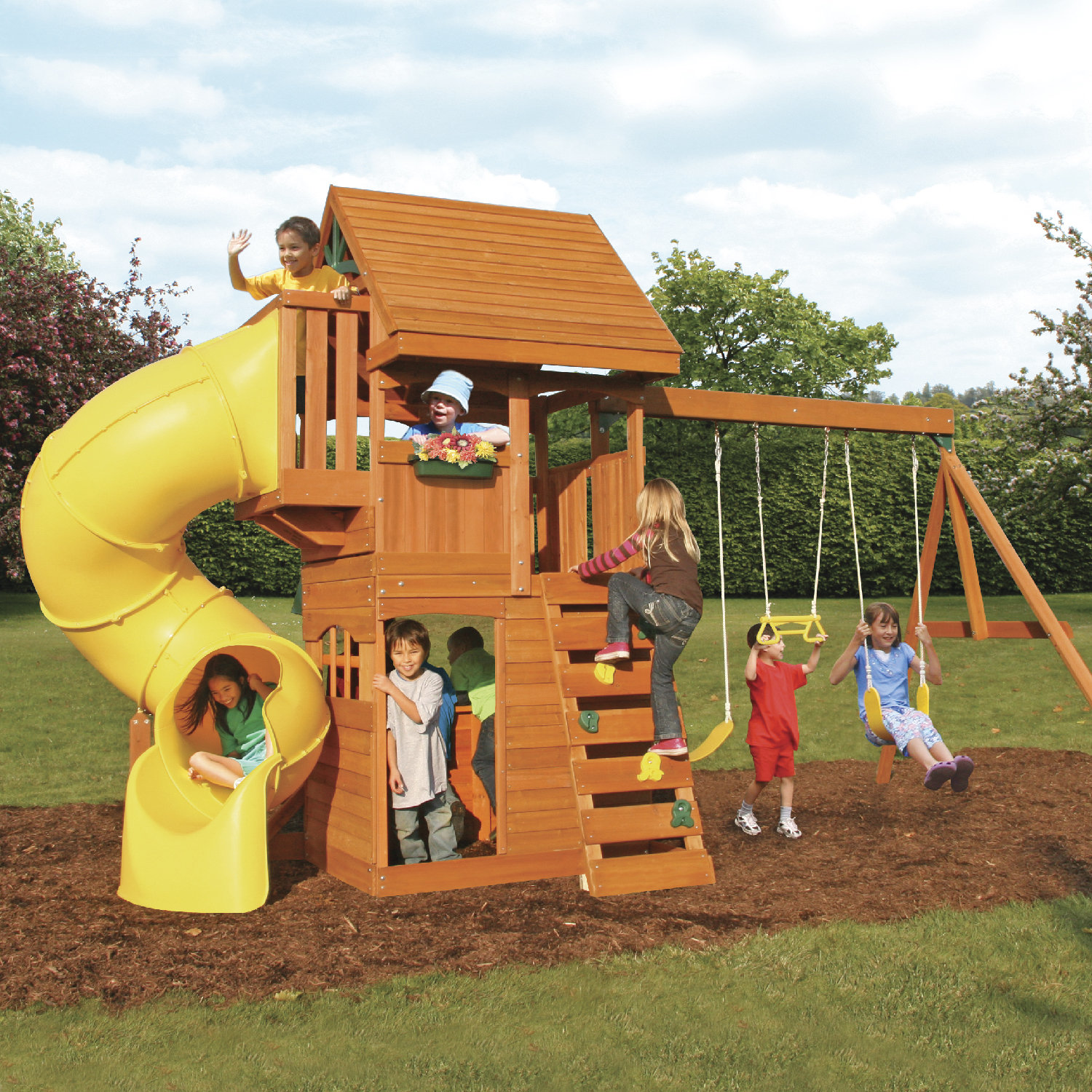 Cedar Summit Grandview Deluxe Wooden Swing Set & Reviews Wayfair